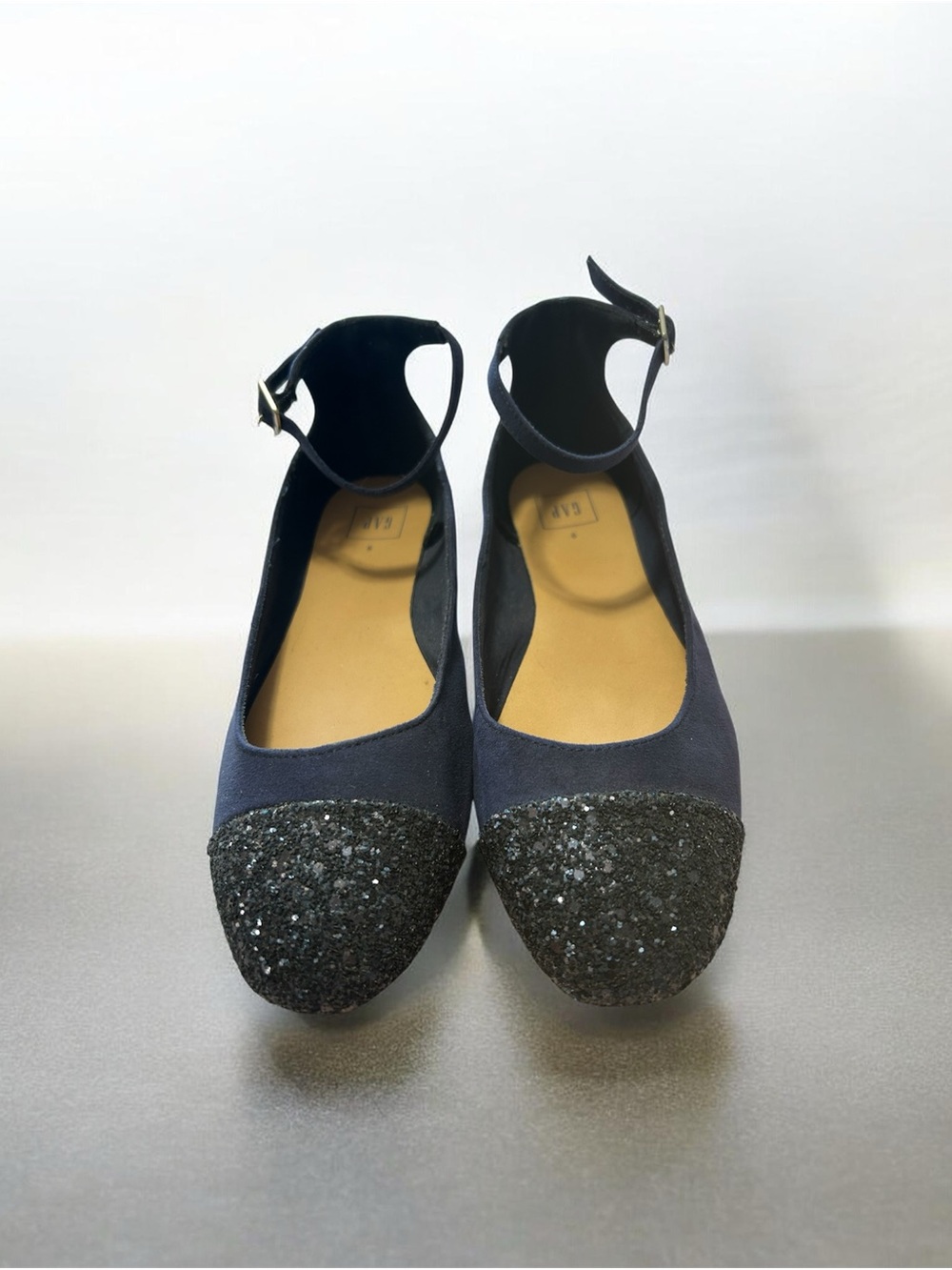 GAP Navy Ankle-Strap Flats with  Glitter Toe Size 9 EUC